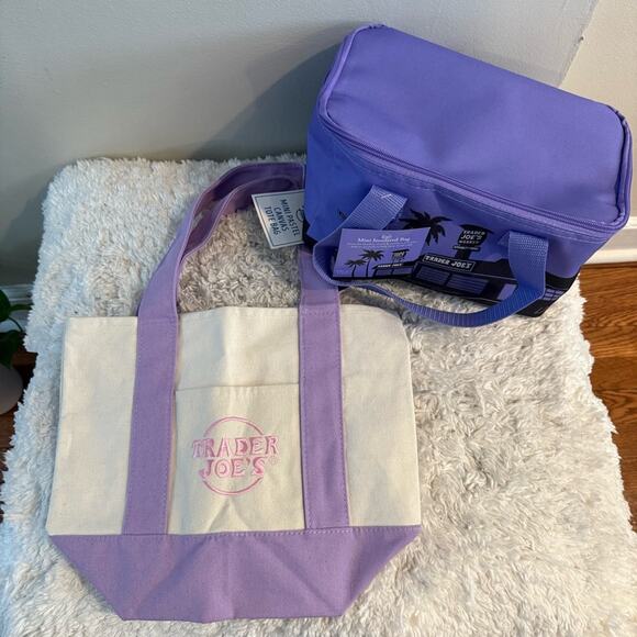 Trader Joe’s Purple and Cream Cooler and Tote Bag Set - Picture 1 of 5